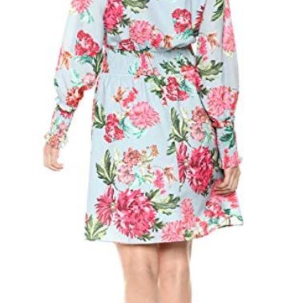 Beautiful Floral Waist Long Sleeve Mini Dress Sz L - Picture 3 of 3